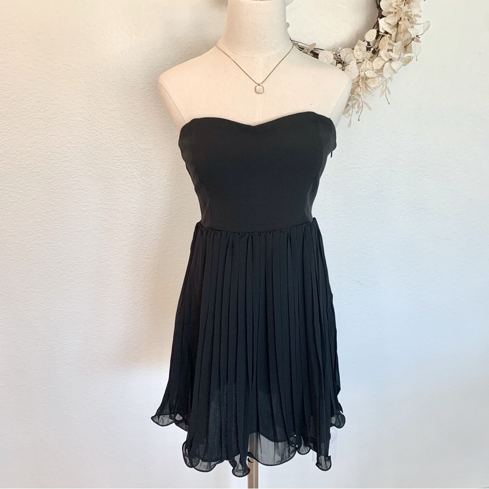 🖤 VICI Justina Strapless Mini Dress Sweetheart Neckline Black Chiffon - Picture 5 of 16